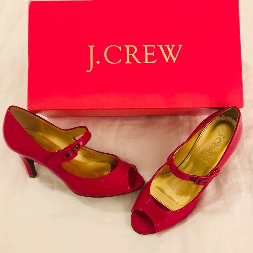 J Crew Patent Leather Peep-Toe Mary Janes